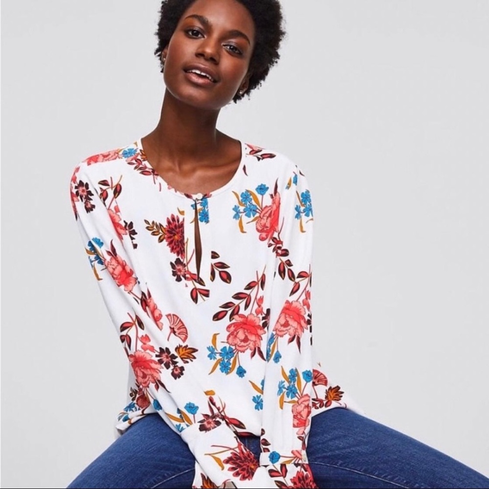 LOFT white wild flower blouse